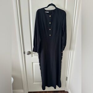 Black structured maxi dress with button details